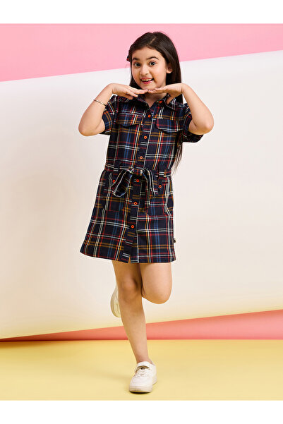 Stylo Bug By Styli Girls Checked Printed Collared Dress