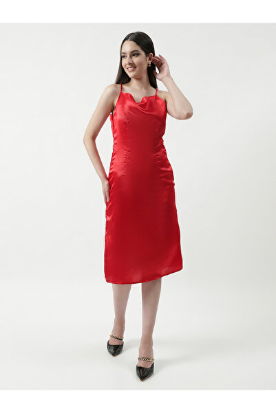 Zima Leto By Styli Red Cowl Neck Midi Dress