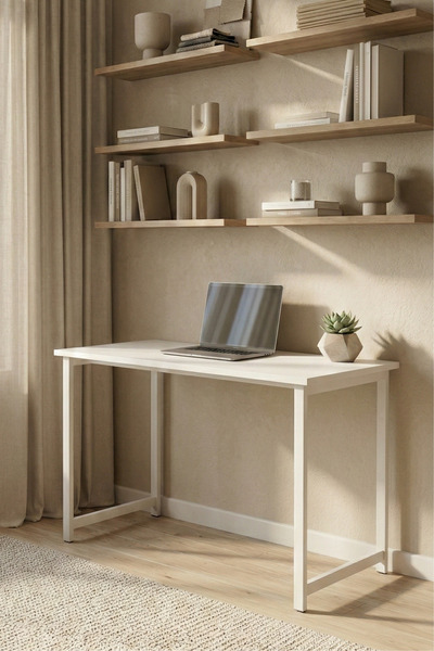 Sevinse Home ATELIER Metal Ayaklı Beyaz Çalışma Masası, Bilgisayar Masası, Of...