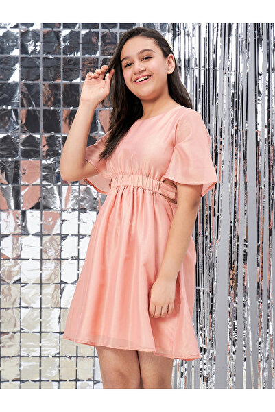 Stylo Bug By Styli Girls Peach Gathered Waist Mini Dress