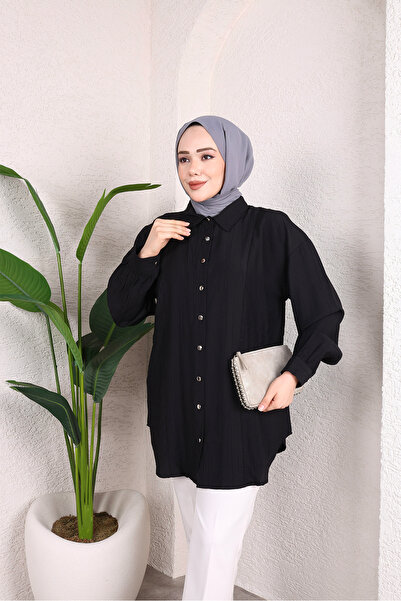 HİRA LİFE FASHİON Cămașă-tunică din țesătură căpșună, cu nasturi în față și ș...