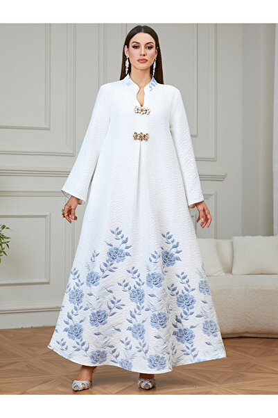 Take Two By Styli White Floral Print A-Line Jalabiya