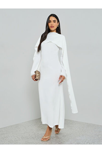 Take Two By Styli White Maxi Dress with Cape Overlay