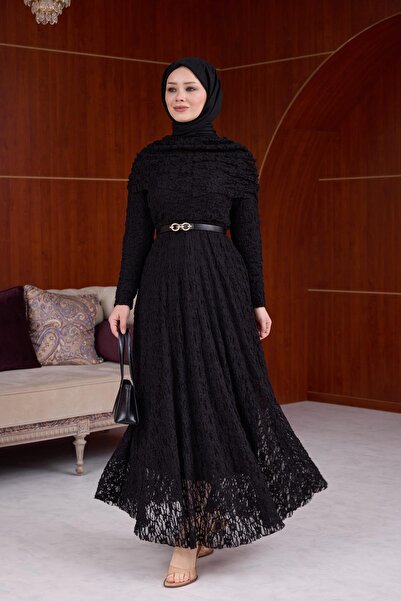 Hülya Keser Lotus Bürümcük Elbise - Siyah