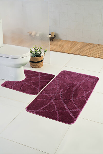 Moda Dekor Standart Cross Bordo 50x80-50x40cm 2'li Banyo Paspası | Yıkanabili...