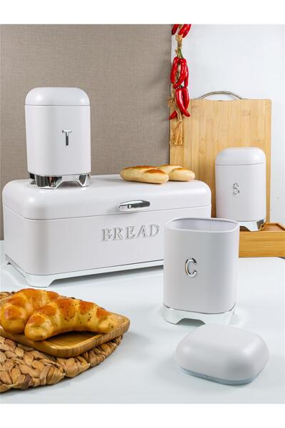Paçi Belariva-Cuisine Ekmeklik & Baharat Saklama Seti Beyaz | Metal Bread Box...