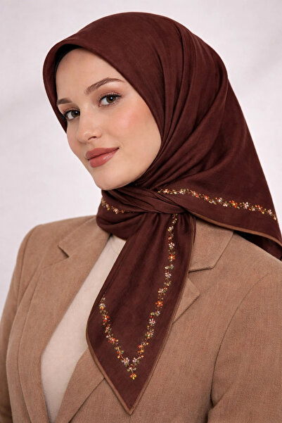 Bonjela Soft Eşarp Minimal Çiçek Desen Çikolata