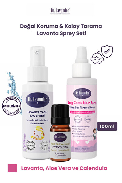 Dr.Lavender Lavanta Sprey Seti – Saç Bakım ve Kolay Tarama | Lavanta Yağı 10 ml