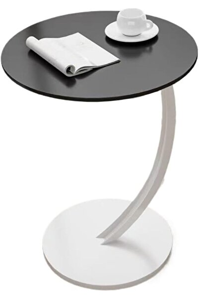 Arabest C-Shaped End Table, Wood Sofa Side Desk with Metal Frame, Black and W...