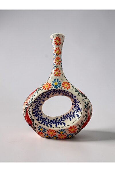 YOOS El Yapımı 28Cm Kabartma ve Dantel İşçiliği İskandinav Çini Vazo