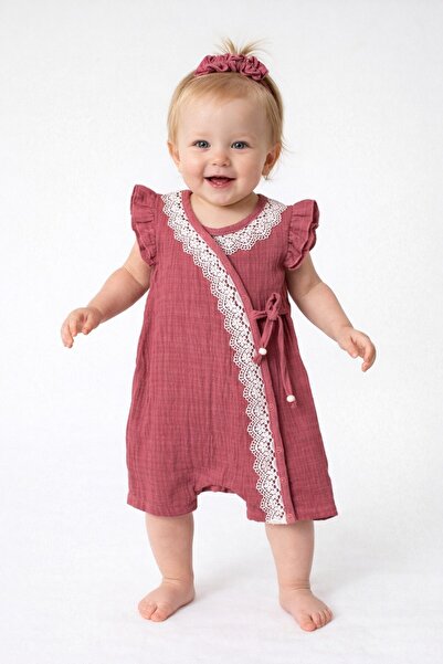 Chicsy Baby Kız Bebek Müslin Tulum Elbise Dantel Detaylı Yazlık Pamuk Bebek T...