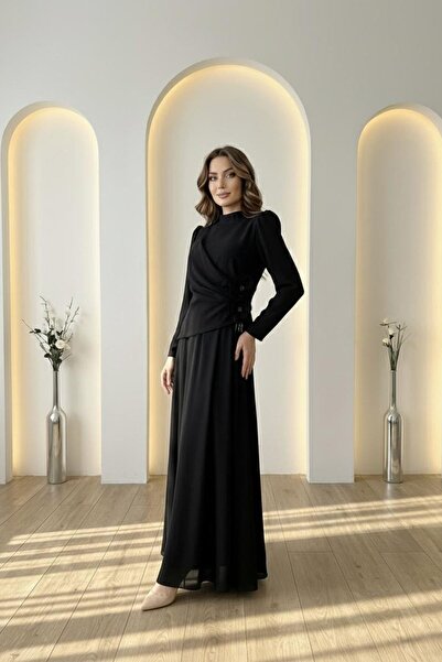 hakimoda Gül Ruhsar Adriana & Şifon Evening Dress Black