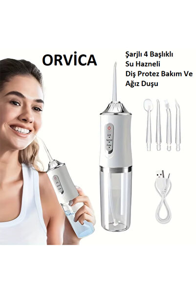 ORVİCA Şarjlı 4 Başlıklı Taşınabilir Diş Protez Bakım ve Ağız Duşu- 3 Modlu D...