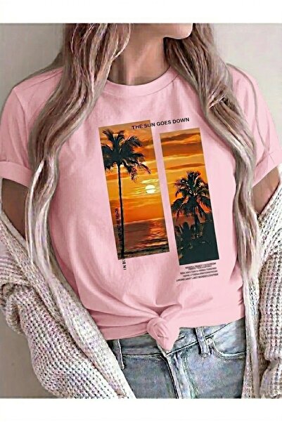 JENOLAN Γυναικείο μπλουζάκι με στάμπα Sunset Oversize, Φαρδύ
