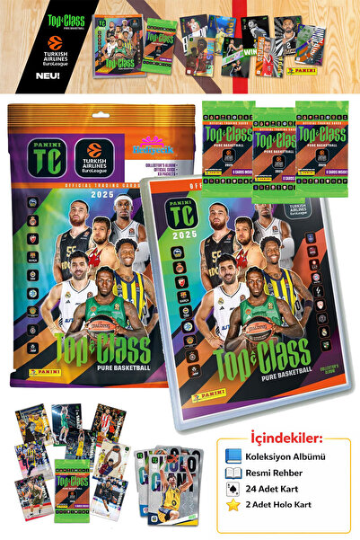 hediyecik مجموعة ألبوم بطاقات لاعبي كرة السلة بانيني توب كلاس يورو ليج 2025