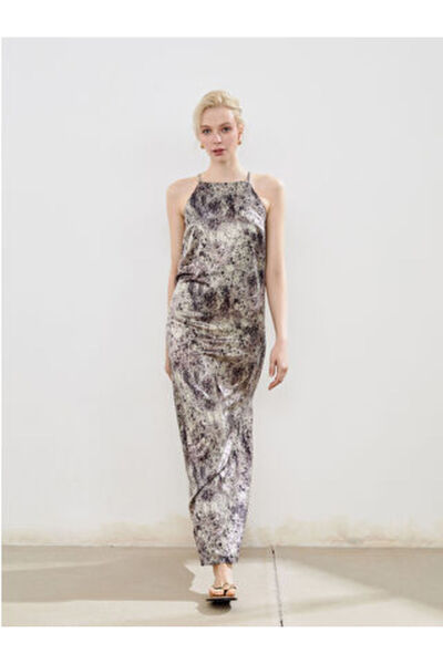 LC Waikiki Modanova Season Burgundy Halter Neck Patterned Strap Dress