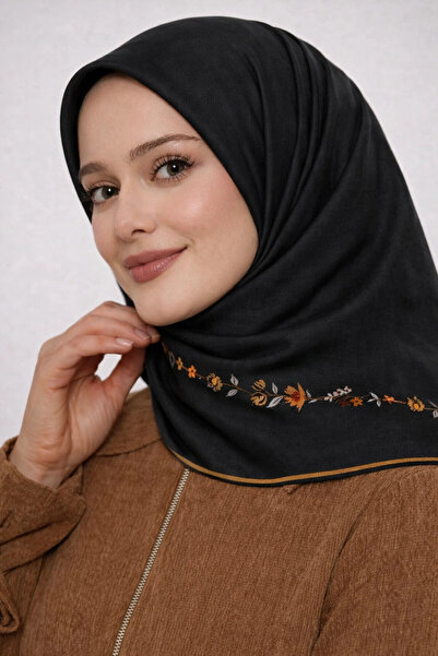 Bonjela وشاح ناعم بنمط زهور بسيط باللون الأسود