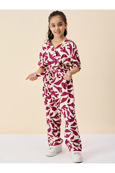 Stylo Bug By Styli Girls Maroon Abstract Print Jumpsuit