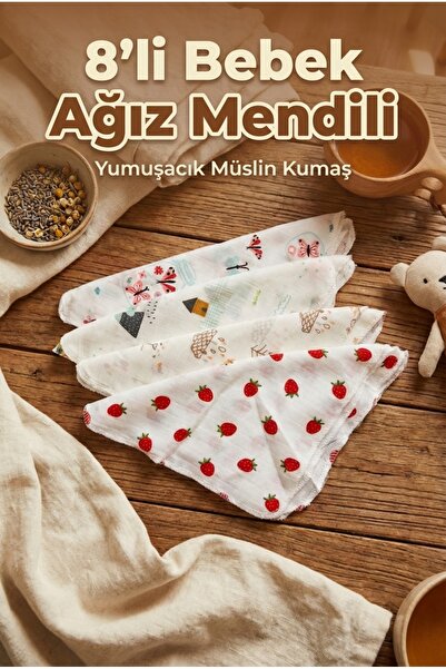 ACELEYOLLA 8'li Modern Desenli Müslin Bebek Ağız Mendili Günlük Kullanım İçin...