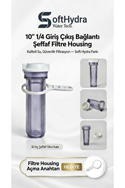 Softhydra 10" İnç Şeffaf Filtre Housing 1/4 Giriş Çıkış Hızlı Bağlantılı Çift...