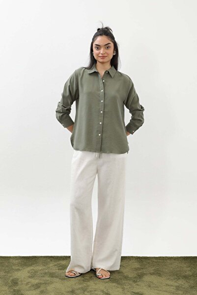 Loreen Women's Buttoned Short Shirt -20647Gml - Khaki