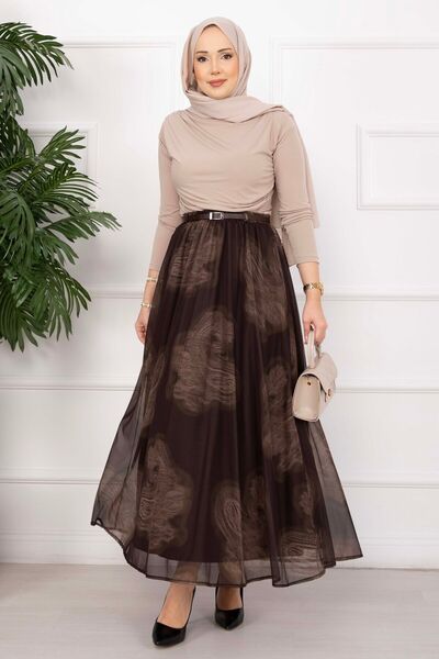 SVS Lora Belt Li Lined Tulle Skirt Brown