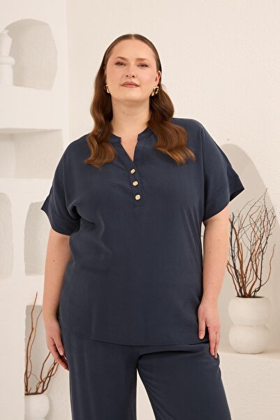 RMG Bluza sa prednjim kopčanjem, velika veličina Modal, tamnoplava