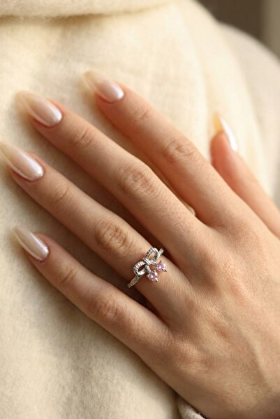 Alexis Carrel خاتم فضة قابل للتعديل من الفضة النقية تفاصيل فيونكة باللون الور...