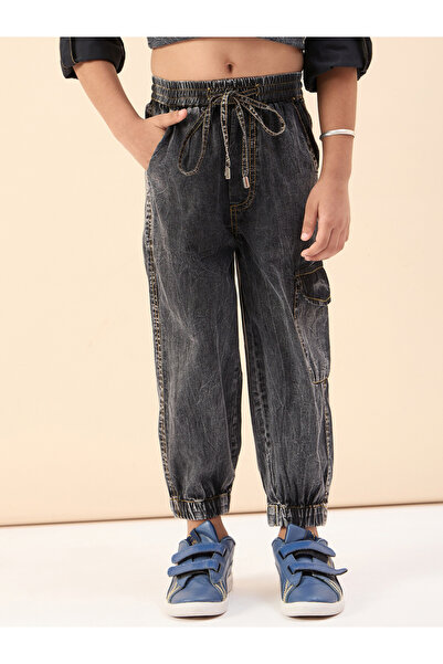 Stylo Bug By Styli Boys Black Acid Wash Cotton Cargo Pants