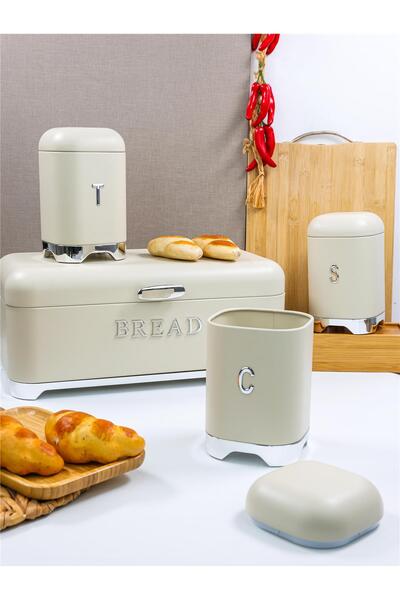 Paçi Belariva-Cuisine Ekmeklik & Baharat Saklama Seti Bej | Metal Bread Box +...