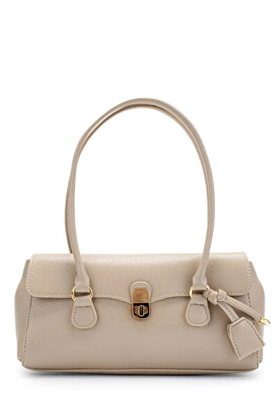 Melos Butik Baguette de damă cu închidere crem piele El Ve geantă de umăr