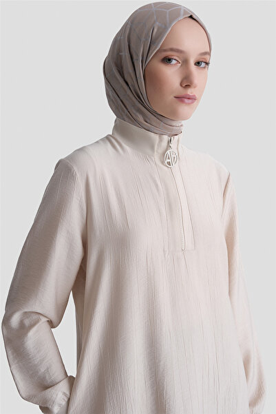 Armine Fermuarlu Uzun Tunik Bej