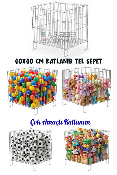 Raf Sanatı Katlanır Tel Havuz Sepeti 40x40 cm | Market ve Mağaza Promosyon Se...
