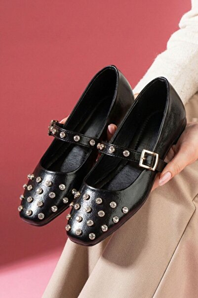 FUGA MODA Брила Черни набръчкани балерини с кристали и колан от кожа Rugan