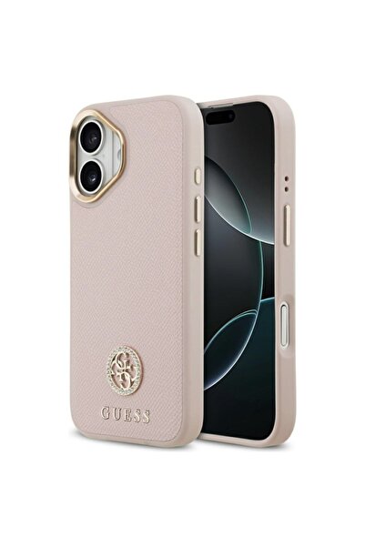 Guess Θήκη για iPhone 17, MagSafe με σαγρέ λογότυπο Strass, ροζ