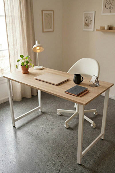 Sevinse Home ATELIER Metal Ayaklı Meşe Çalışma Masası, Bilgisayar Masası, Ofi...