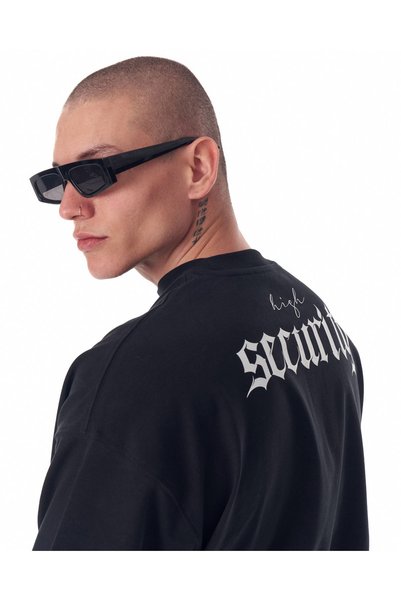 martin valen Men's Back Screen Printing Printed Black Thick Oversized T-Shirt