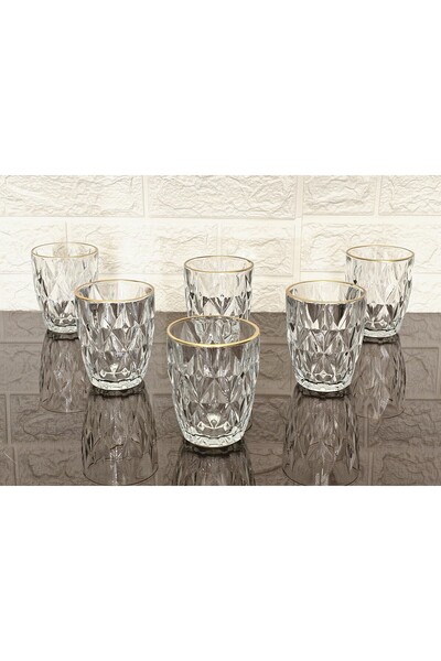 atabey home 6 Pieces Crystalized Model Plaza Soft Drink & Water Cup - Gold De...