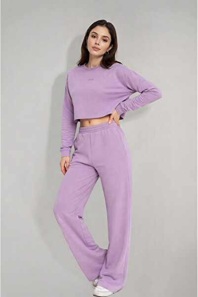 Klotho MAIA Women's Lilac Printed Sweatshirt Tracksuit Set