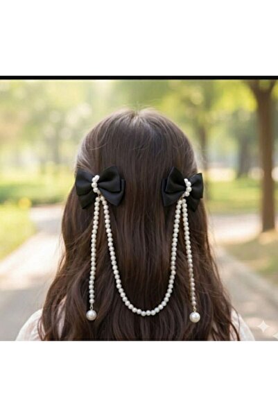 Shiklik إكسسوار شعر خلفي مزين بفيونكة من الساتان واللؤلؤ