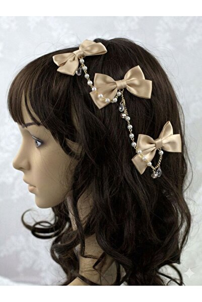 Shiklik Set de 3 agrafe de păr pentru femei, model cu lanț de perle