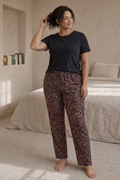 THEBEK Women's Viscose Pocketless Battal Trousers Relaxed Cut Large Size