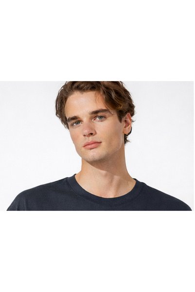 Deep sense Men's Oversized Navy Blue Basic Men's T-Shirt Premium Cotton Pack Comfortable Cut Casual T-Shirt