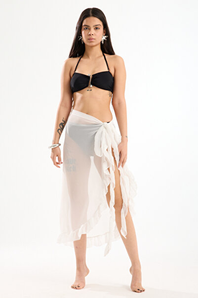 Moda Days Women's Tie-Detail Strapless Cropped and Slit Pareo Skirt Double Be...