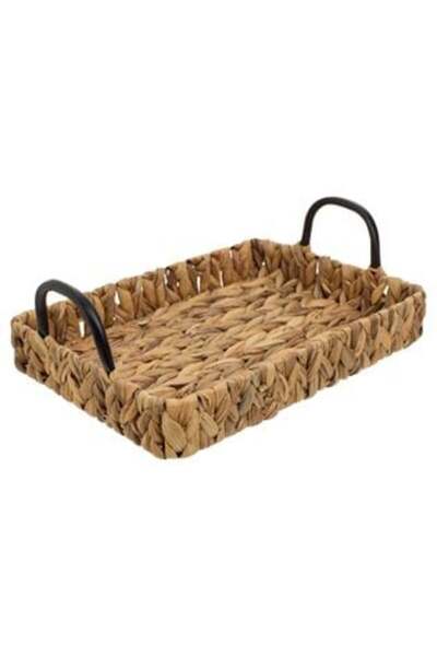 SHOPIENS Water Hyacinth Tray with Metal Handles 38 x 29 x 6 cm