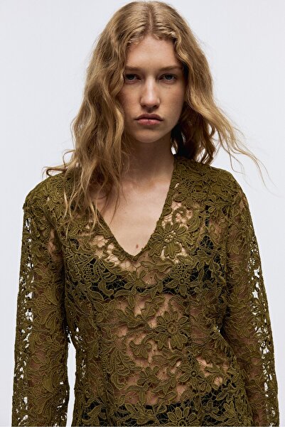 H&M V Yakalı Dantel Bluz