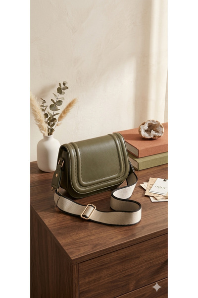 MODA Yağ yeşili şık askılı modern tasarımlı kutu omz çantası