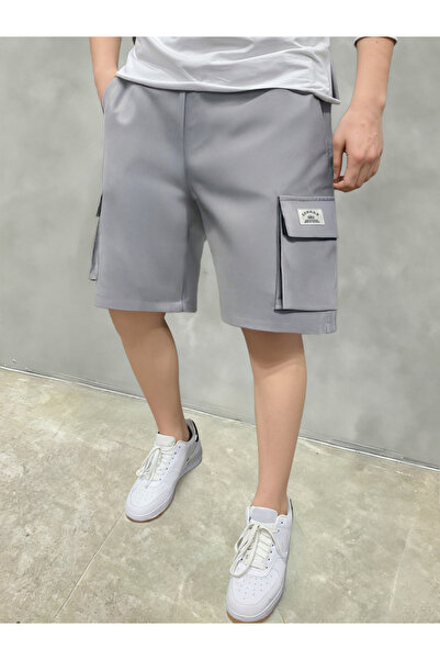 Take Two By Styli شورت كارغو رمادي سادة متعدد الجيوب