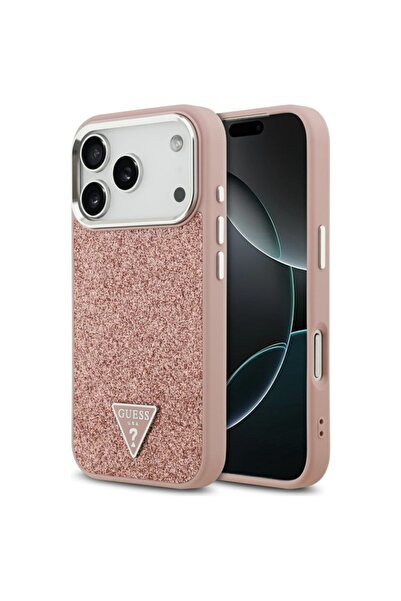 Guess Carcasă pentru iPhone 17 Pro, MagSafe cu logo triunghiular sclipici, roz