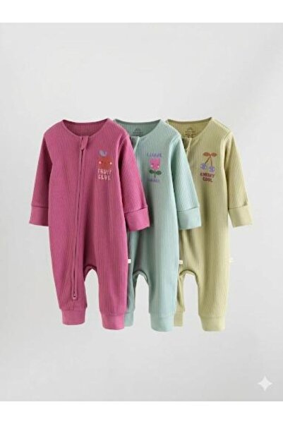 Next Baby Mor Yeşil Ayaksız 3'lü Tulum Set